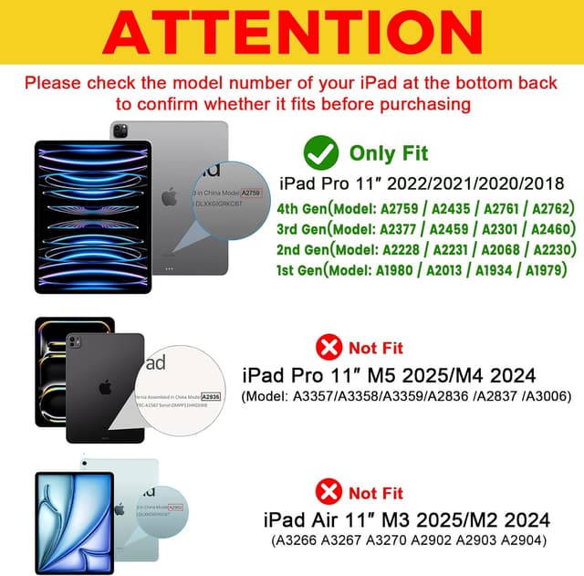 Detalle de ProCase Hülle für iPad Pro 11 Zoll (2022/2021/2020) Dreifach-Falt-Schutzhülle mit Ständer und Smart-Case-Funktion – Schwarz