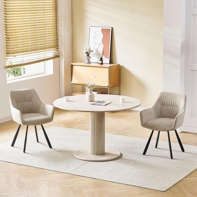 Detalle de LEWE Esszimmerstühle 6er-Set drehbar 360° mit Armlehne, Khaki – ergonomische Polsterstühle