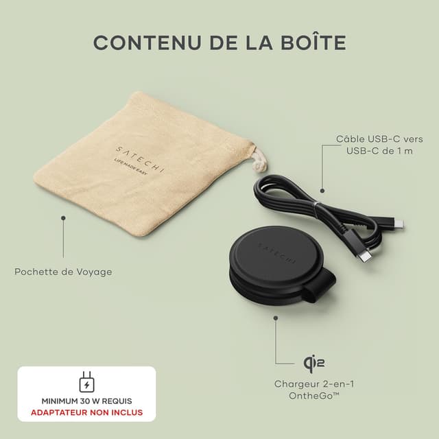 Thumbnail 6 de SATECHI OntheGo™ Chargeur Induction 2 en 1 pliable Qi2 15W/5W (iPhone + Apple Watch) noir