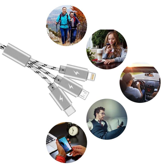Detalle 1 de ASICEN Multi USB Kabel (3 m) – 3-in-1 Schnellladekabel für iPhone, Samsung, Huawei & mehr