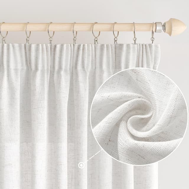 Detalle 2 de EMEMA Gardinen Vorhänge Leinenvorhang mit Kräuselband, halbtransparent, reinweiß – 2er-Set 140 x 260 cm