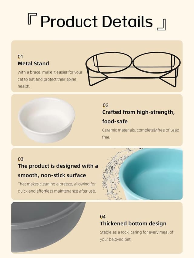 Thumbnail 6 de GDCZ Elevated Cat Bowl Stand 11.6 in with 15 oz bowls 🐾