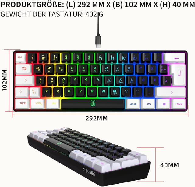 Detalle 1 de 60% Snpurdiri Gaming Tastatur, 61 Tasten