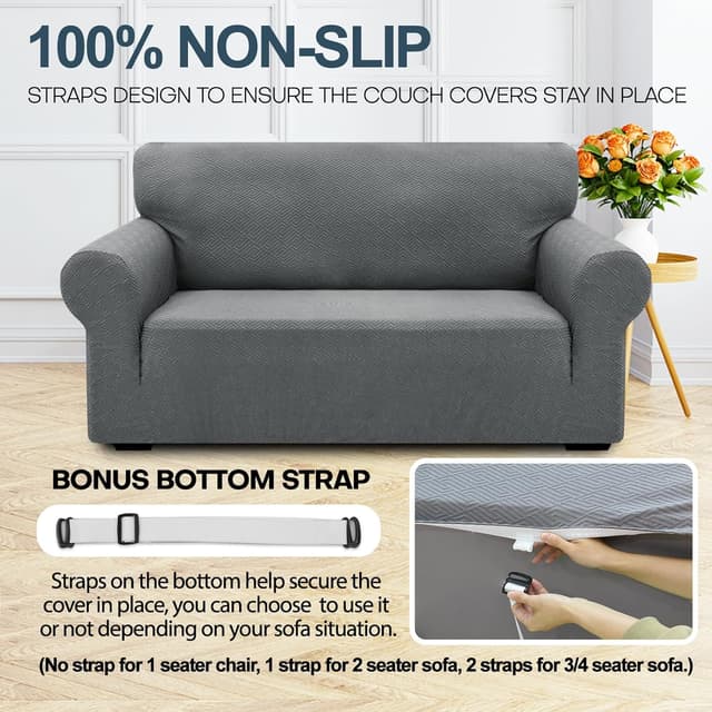 Detalle 2 de Ystyle Copridivano 4 posti con braccioli grigio chiaro, super elasticizzato antiscivolo e antigraffio