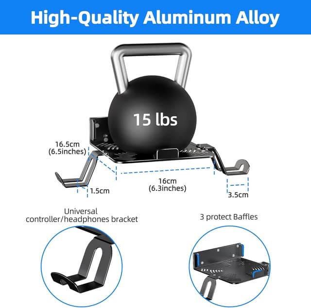 Detalle de Bricok Aluminium Alloy Wall Mount Kit for Xbox Series X with Controller Stands and Ventilation Shelf (Black)