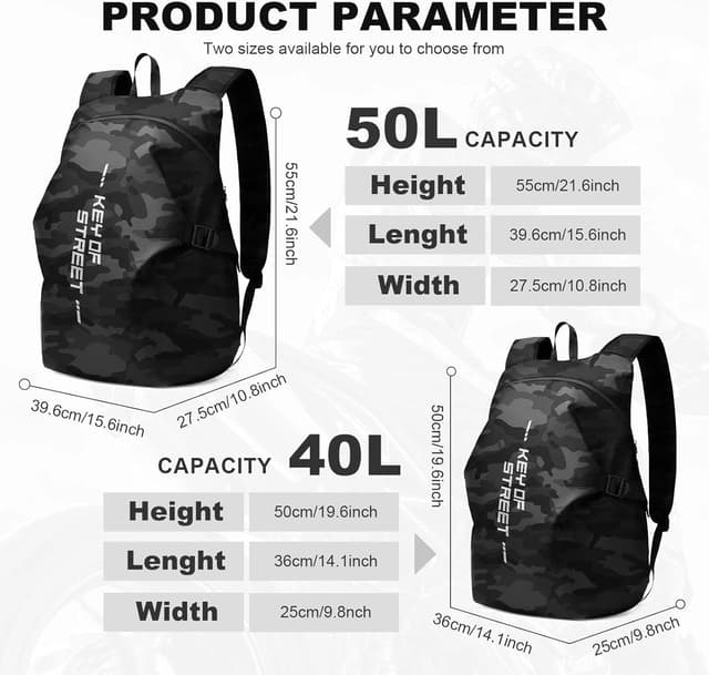 Detalle de HYC00 motorcycle backpack with helmet storage, waterproof fabric and reflective strips