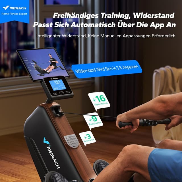 Detalle de MERACH Rudergerät für Zuhause klappbar mit Magnetbremse, 16 Widerstandsstufen & App
