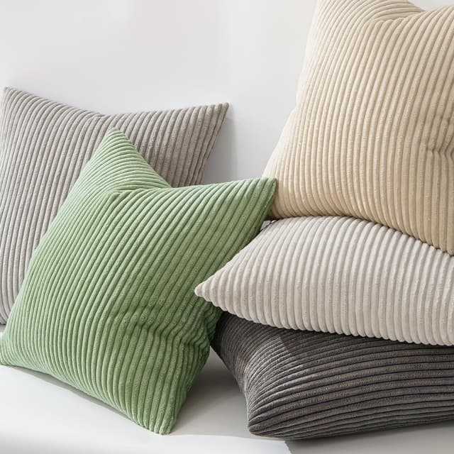 Detalle de MIULEE Kissenbezug aus Kordsamt (Kissenhülle) 50x50 cm, Bohnengrün, 2er-Set