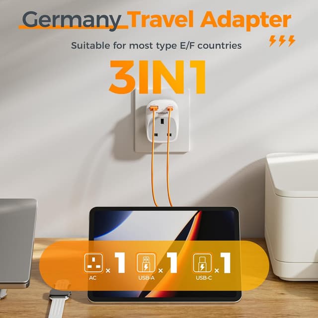 Detalle 2 de TESSAN UK to European Plug Adapter 2-Pack