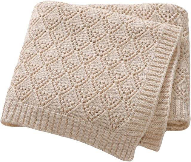 Detalle de Neiwech 100% cotton cellular baby blanket (100 x 80cm) in camel