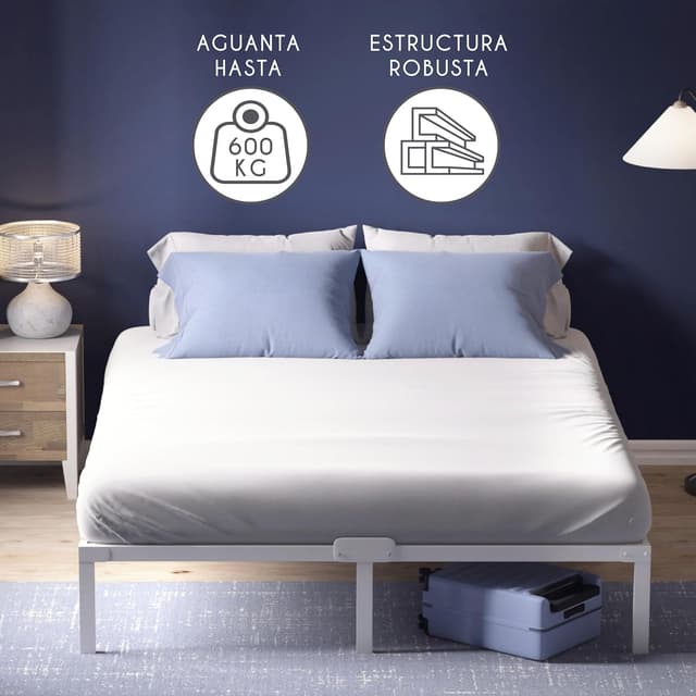 Detalle de Dreamzie Cama de Metal 160x200🛏️ con Somier Blanco, Resistente y Fácil de Montar