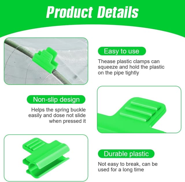 Detalle de OFFCUP 40 morsetti per serra con clip da 11 mm (verde) per rete, film e tunnel di copertura