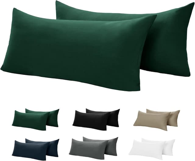 Detalle de BEDELITE Kissenbezug 40x80 cm aus Baumwolle, dunkelgrün – 2er-Set mit extra langem Reißverschluss