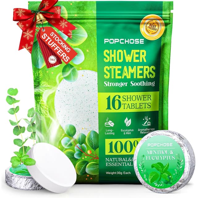 Detalle de POPCHOSE Shower Steamers Aromatherapy (16 Pack) — Eucalyptus Essential Oil for Quick Nasal Relief