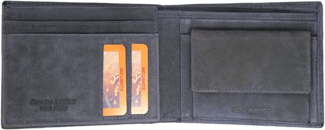 Detalle de No Limits Classico portefeuille homme bifold en cuir véritable effet vieilli bleu marine avec porte-monnaie et fenêtre