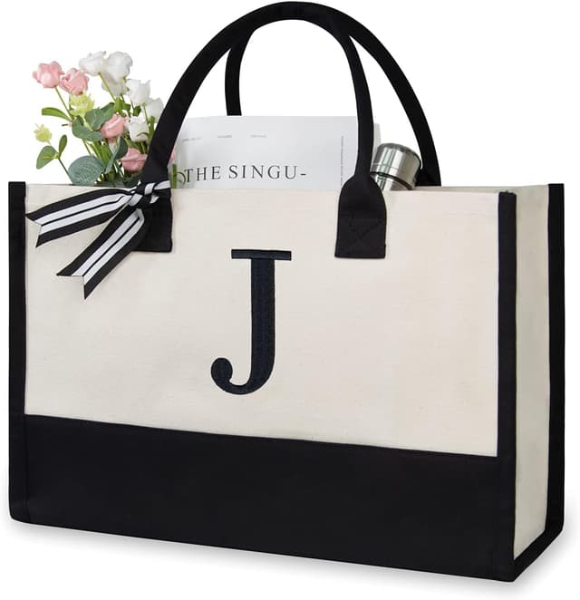 Detalle de Personalised Initial Canvas Beach Bag