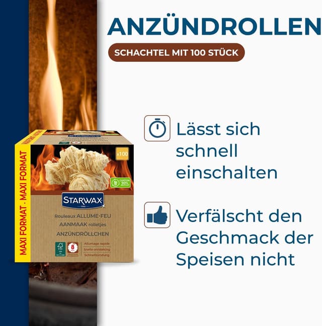 Detalle 2 de STARWAX Anzündwolle im 100er Pack – saubere, geruchsfreie Schnellzündung für BBQ & Kamin