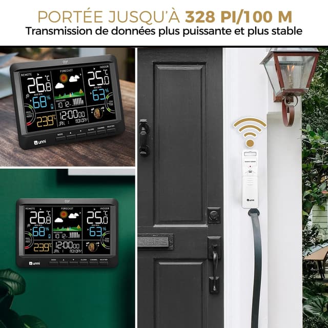 Detalle 2 de Station météo sans fil BLA : thermomètre intérieur/extérieur avec hygromètre, chaleur rosée et rétroéclairage réglable