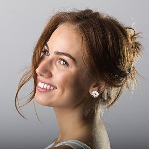 Detalle de Dragon Porter Pendientes de clip para orejas no perforadas estilo 18 (rojo, blanco y plata) pequeños y redondos