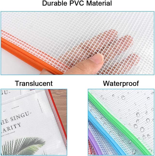 Detalle 2 de Umriox A5 Plastic Zip Folders (24 Pack) mesh zipper pouches for documents & travel storage