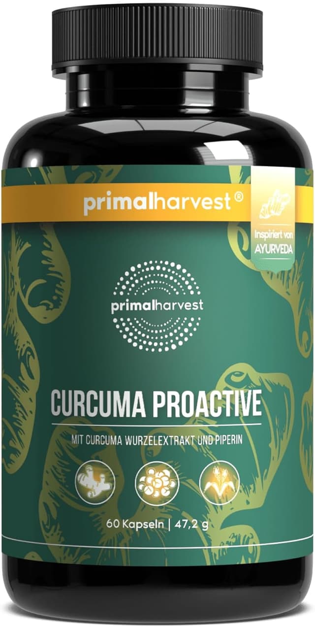 Detalle de Primal Harvest Curcuma Proactiv – 60 Kapseln mit 95% Curcuminoiden & BioPerine, vegan, laborgeprüft