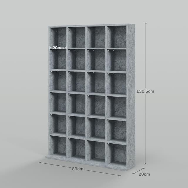 Detalle de HOMCOM Meuble de rangement multimédia pour CD/DVD avec 24 compartiments et étagères réglables, 89 x 20 x 130,5 cm, gris