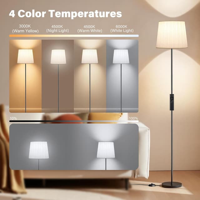 Detalle de SIBRILLE Lampada da Terra per Salotto e Lettura 9W con telecomando e pedale, luce 3000K-6000K (E27)