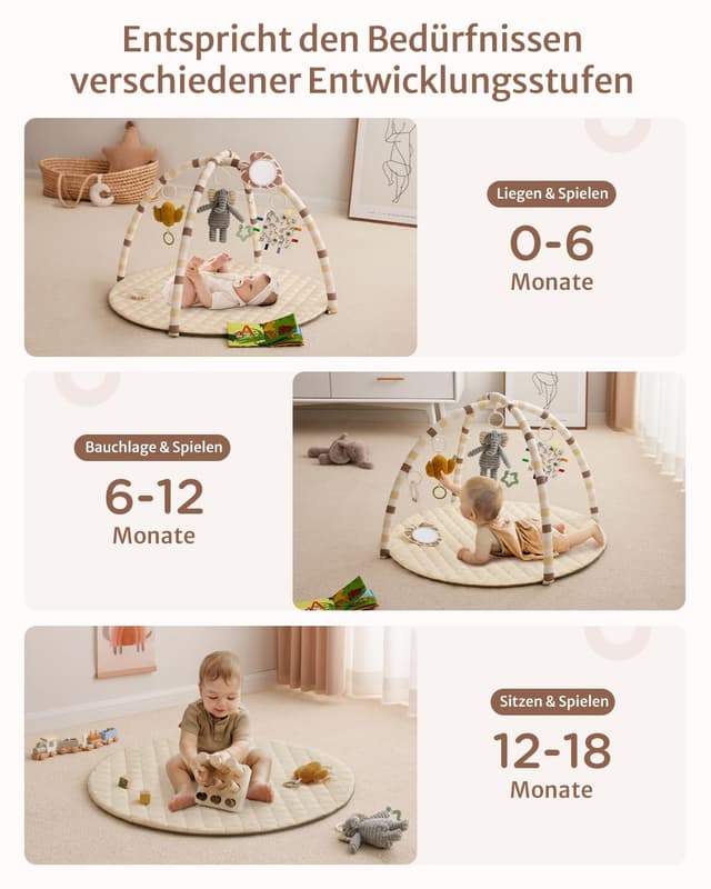 Detalle de Blissful Diary Spielbogen Baby Spieldecke (85 × 85 cm) mit 6 abnehmbaren Spielzeugen – Beige
