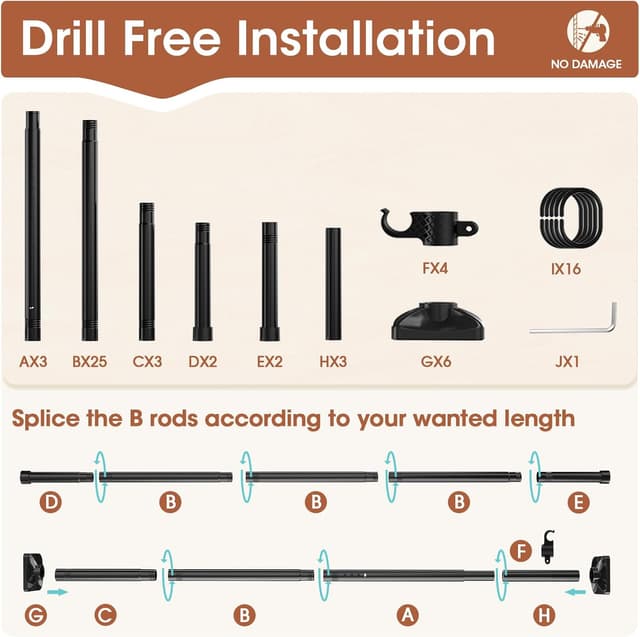 Thumbnail 5 de SUNALLY No-Drill Curtain Rod Room Divider, 4-10 ft Adjustable Wall Separator đź§±