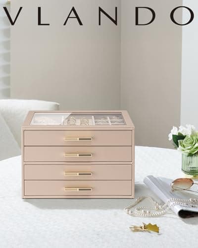 Thumbnail 8 de Vlando joyero grande con 4 niveles y tapa de cristal (café con leche)