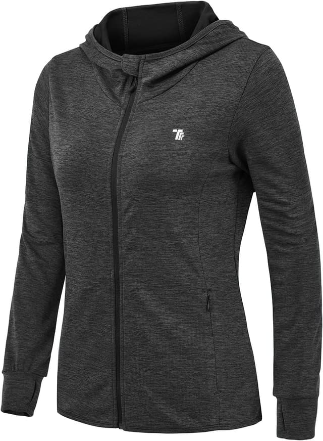 Detalle de donhobo Women’s Running Jackets with Thumb Hole, UPF 50+ Quick-Dry Zip Hoodie Top