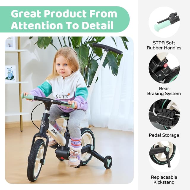 Thumbnail 6 de JMMD 6-in-1 Toddler Bike (12 inch) with Training Wheels, Pedals, Kickstand & Adjustable Parent Handle