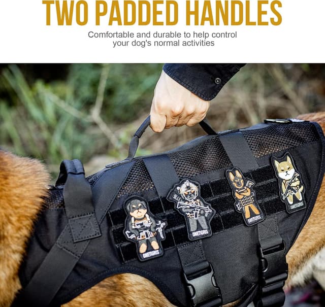 Detalle 2 de No Pull Tactical Dog Harness for Large Dog (OneTigris) in breathable mesh with handle & MOLLE pouches, XL, Black