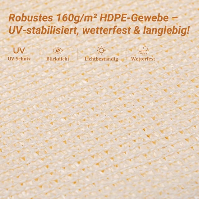 Detalle 2 de interGo Balkon Sichtschutz Balkonverkleidung 90x300 cm HDPE mit Ösen und Kordel (Creme)