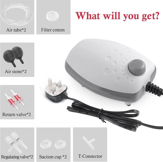 Detalle 2 de PYPABL 3W Aquarium Air Pump (300L/H) – Silent Adjustable Bubbler for Fish & Turtle Tanks