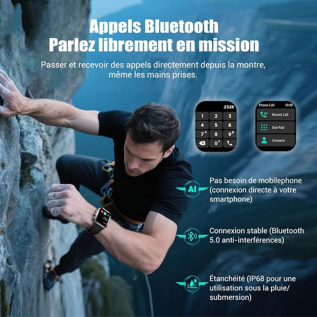 Detalle de IOWODO Montre Connectée Homme 2026 : écran 2,01", autonomie jusqu’à 100 jours, IP68 et fonctions sport