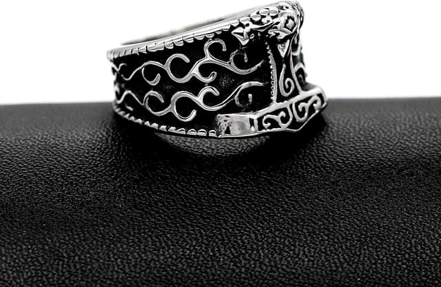 Detalle 2 de Uloveido Herren Edelstahl Ring „Gothic Ancient Cloud Hammer“ (316L), schwarz – verfügbare Größen 59 bis 69