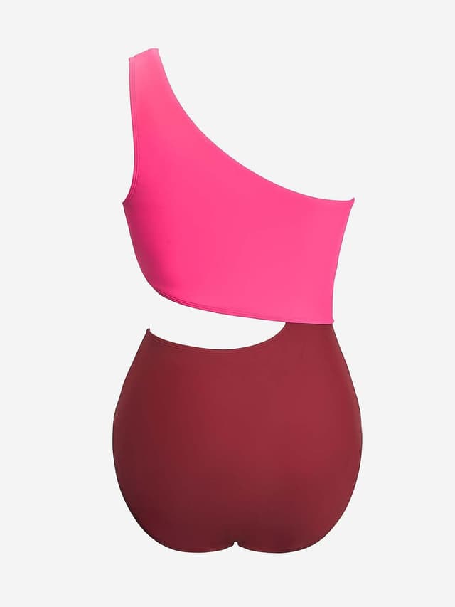 Detalle 2 de Costume da bagno intero donna CUPSHE a monospalla con ritagli a blocchi di colore