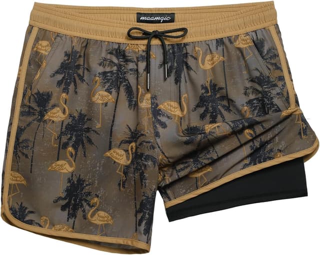 Detalle de MaaMgic Herren-Badehose mit Kompressions-Badefutter (2-in-1) im Vintage-Classic Look