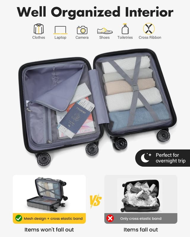 Detalle de Lekesky Cabin Suitcase 55x35x22.5cm with TSA lock (grey) – airline carry-on case