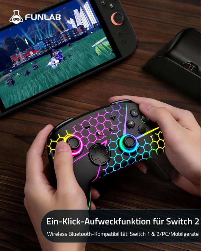 Detalle de FUNLAB Switch 2 Pro Controller für Switch2/OLED – kabelloses Hall-Effekt Gamepad mit 7 RGB-Farben