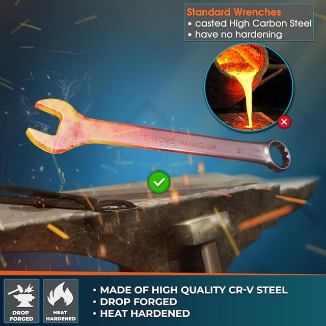 Detalle de S&R Werkfix Professional Metric Combination Spanner Set (15 pcs) 6–21 mm with Thin Ring Profile & Roll-Up Bag