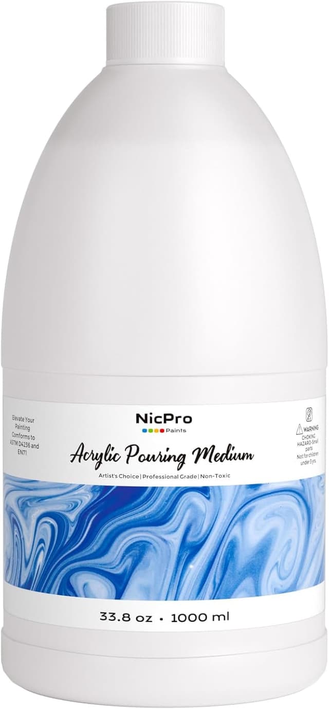 Detalle de Nicpro Acrylic Pouring Medium (33.8oz / 1000ml) – acrylic flow and thinning medium for smoother pours