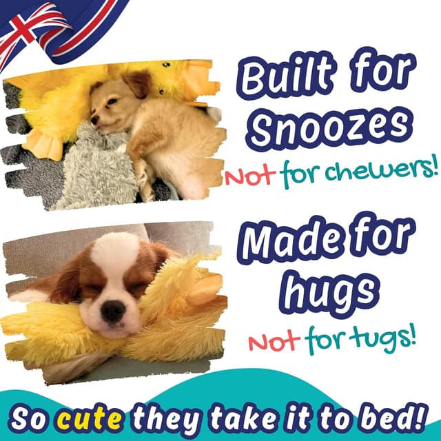 Detalle de Minimal Stuffing Ozzy the Duck squeaky & crinkle plush dog toy (gift box, yellow)