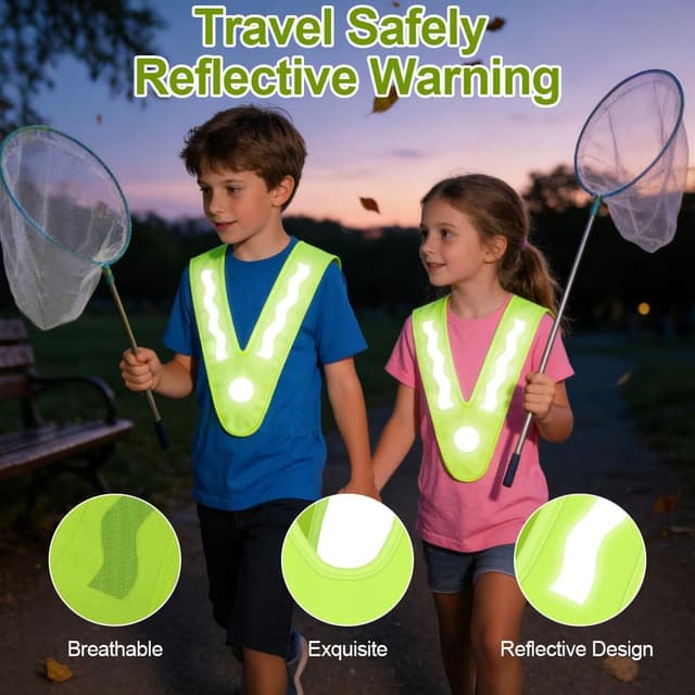 Detalle 2 de AYBUY 2 pezzi giubbotto di sicurezza rifrangente per bambini (alta visibilità)