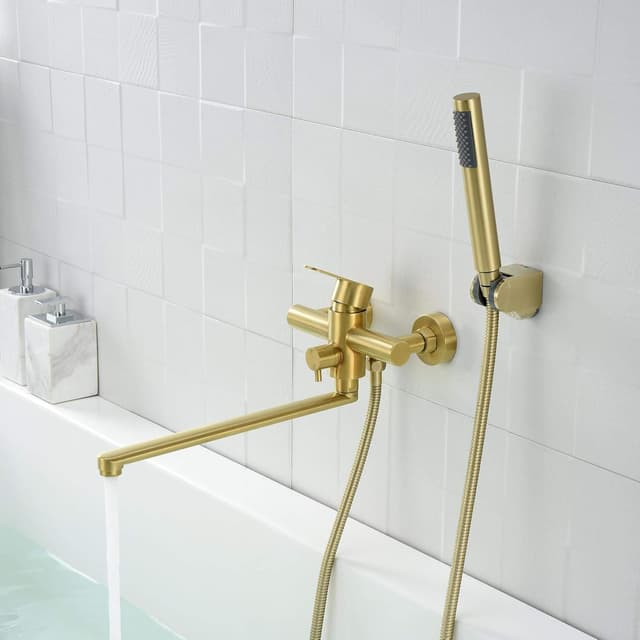 Detalle 2 de HomeLava Rubinetto per vasca da bagno con doccetta e tubo doccia da 1,5 m, oro spazzolato
