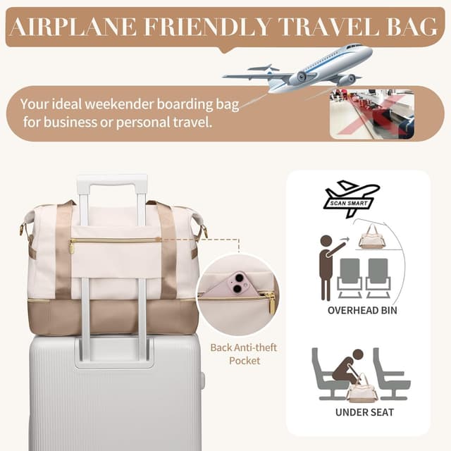 Detalle de VNINE Borsone da viaggio donna con scomparto scarpe e separazione asciutto/bagnato, bagaglio a mano e weekender