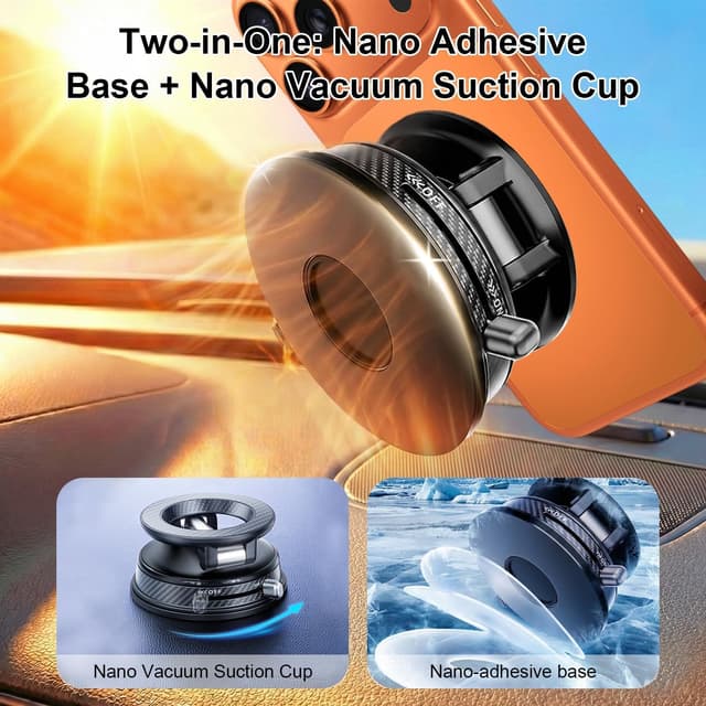 Detalle de Uprosdik Black Magnetic Phone Holder for Car (3000gf N55 Magnet, 360° Adjustable)