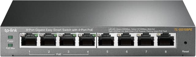 Detalle de TP-Link TL-SG108PE V3 8-Port Gigabit PoE Easy Smart Managed Switch with 4 PoE+ Ports (64W)