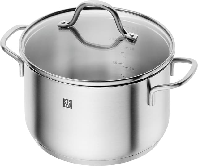 Detalle 2 de ZWILLING Flow Kochtopf-Set 5-teilig mit Glasdeckel – induktionsgeeignet, Edelstahl, unbeschichtet